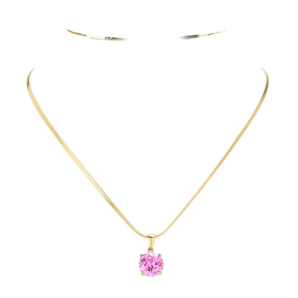 18K Gold Dipped Stainless Steel CZ Round Pendant Necklace - Madeline Love - Flyclothing LLC