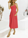 Scoop Neck Midi Dress with Pockets - Trendsi