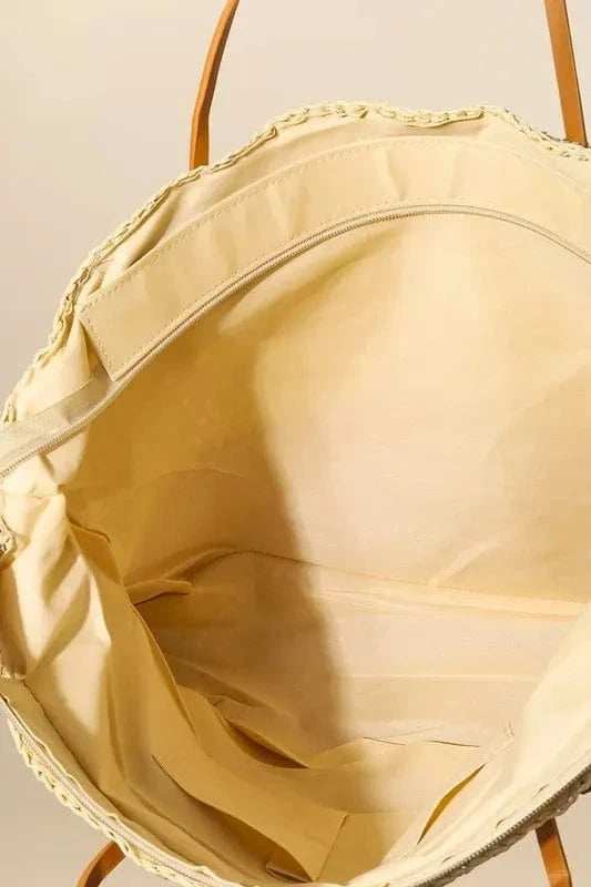 Fame Straw Braided Beach Tote Bag - Trendsi - Flyclothing LLC