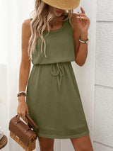 Waffle-Knit Drawstring Mini Tank Dress - Trendsi - Flyclothing LLC