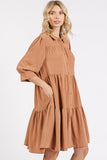 Mittoshop Button Detail Collared Neck Tiered Shirt Dress - Trendsi