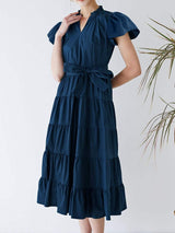 Ruched Tiered Notched Short Sleeve Dress - Trendsi - Flyclothing LLC