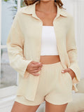 Button Up Long Sleeve Top and Shorts Set - Trendsi