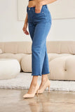 RFM Crop Chloe Full Size Tummy Control High Waist Raw Hem Jeans - Trendsi