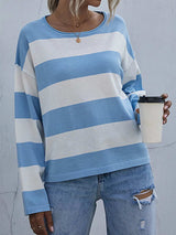 Striped Casual Long Sleeve Knit Top - Trendsi - Flyclothing LLC