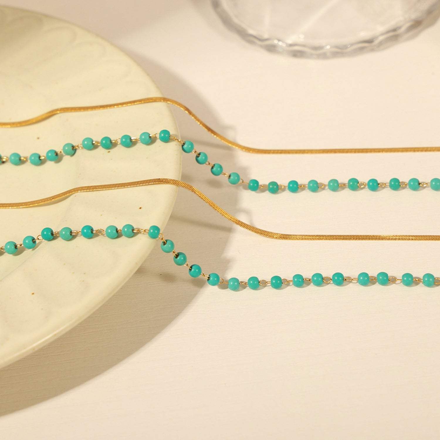 Turquoise Titanium Steel Double-Layered Necklace - Trendsi - Flyclothing LLC