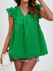 Ruched V-Neck Cap Sleeve Blouse - Trendsi