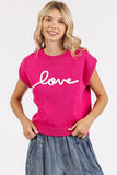 Mittoshop Contrast Letter Round Neck Cap Sleeve Knit Top - Trendsi