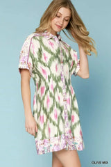 Umgee Ethnic Print Short Sleeve Mini Shirt Dress - Trendsi - Flyclothing LLC