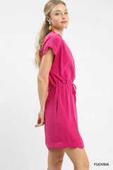Umgee Linen Blend Scallop Hem Mini Dress - Trendsi - Flyclothing LLC