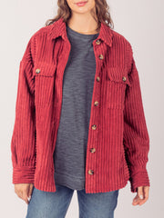 Button Up Long Sleeve Corduroy Jacket - Trendsi