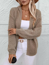 Cable Knit Open Front Hooded Cardigan - Trendsi - Flyclothing LLC