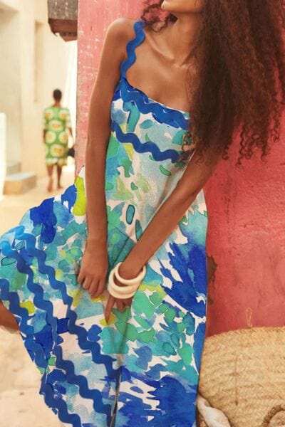 Printed Square Neck Wide Strap Dress - Trendsi - Flyclothing LLC