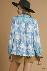 Umgee Printed Long Sleeve Blouse - Trendsi - Flyclothing LLC