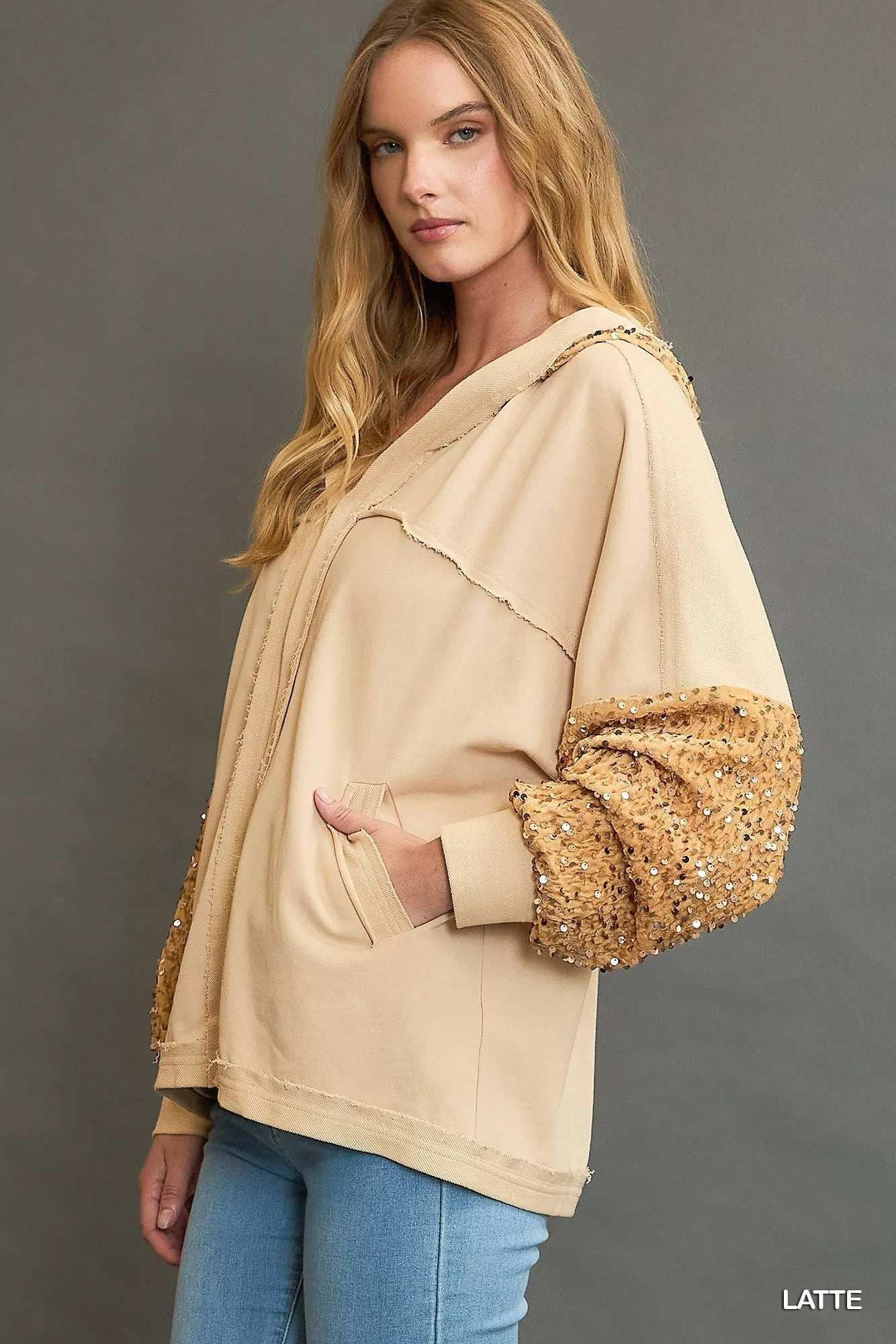 Umgee Sequined French Terry Jacket - Trendsi - Flyclothing LLC