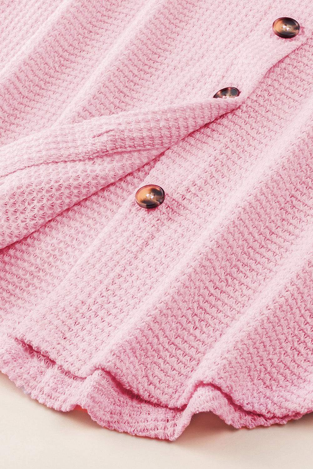 Waffle-Knit Collared Neck Long Sleeve Shirt - Trendsi - Flyclothing LLC