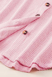 Waffle-Knit Collared Neck Long Sleeve Shirt - Trendsi - Flyclothing LLC