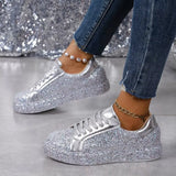 Sparkling Lace Up Sneakers - Trendsi - Flyclothing LLC