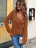 Waffle Knit Surplice Long Sleeve T-Shirt - Trendsi - Flyclothing LLC
