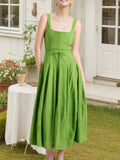 Square Neck Sleeveless Midi Swing Dress - Trendsi