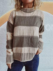 Contrast Round Neck Long Sleeve Sweater - Trendsi
