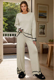 High-Low Round Neck Top and Pants Sweater Set - Trendsi