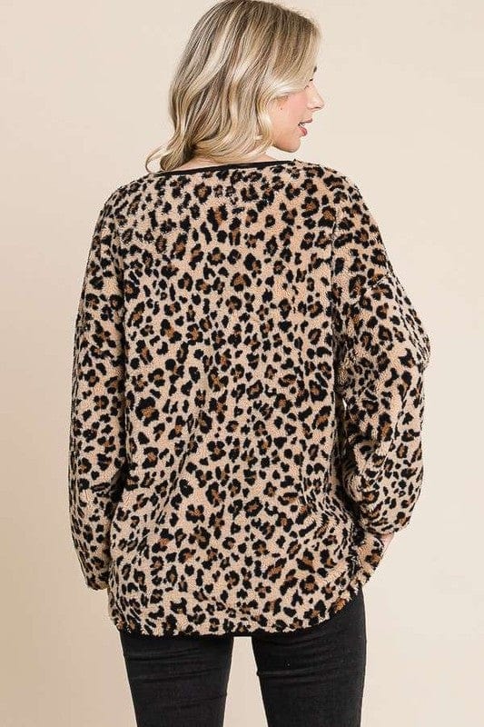 Culture Code Leopard Faux Fur Round Neck Top - Trendsi