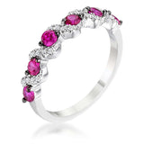 .18Ct Rhodium and Hematite Plated S Shape Fuchsia and Clear CZ Half Eternity Band - JGI - Flyclothing LLC
