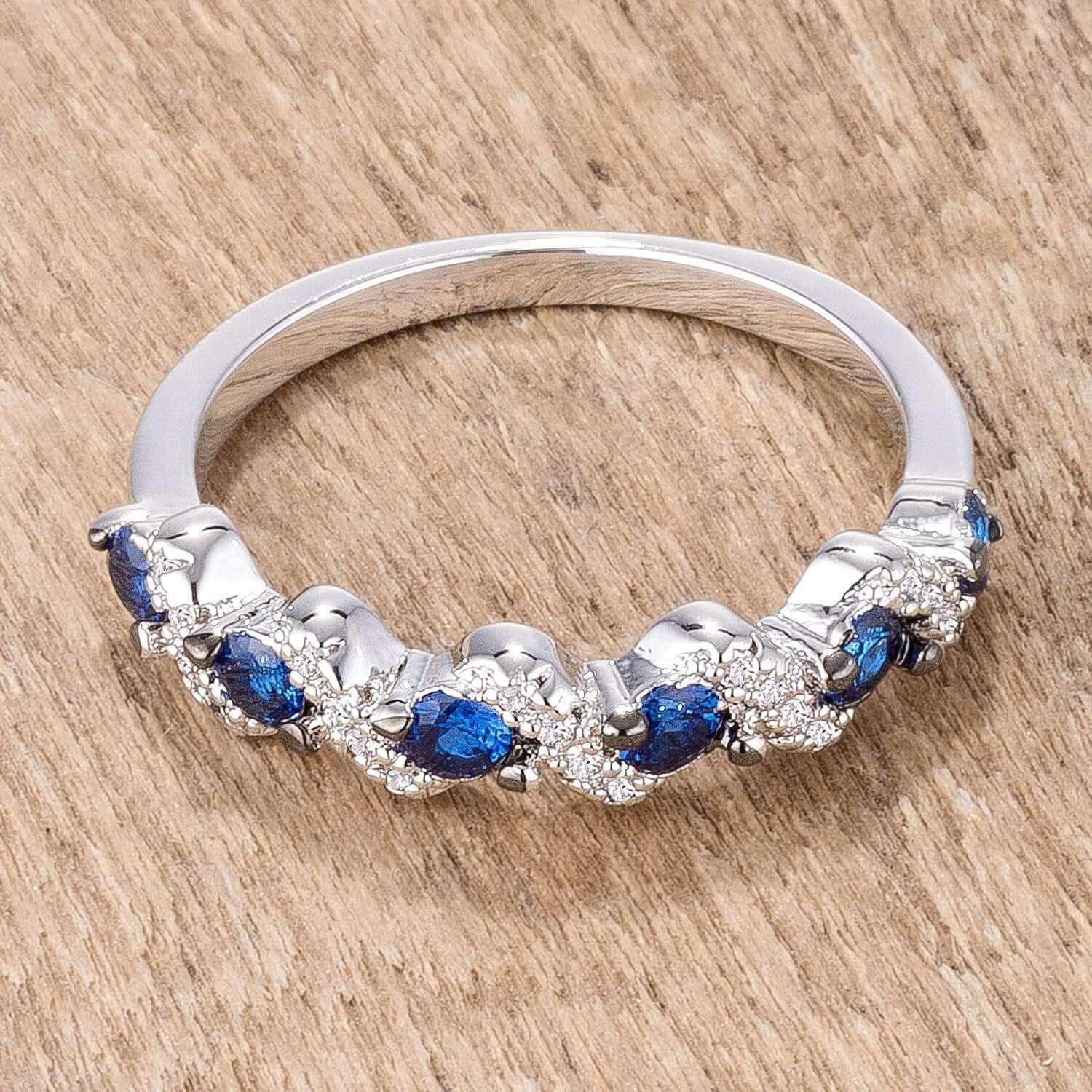 .18Ct Rhodium and Hematite Plated S Shape Sapphire Blue and Clear CZ Half Eternity Band - JGI - Flyclothing LLC