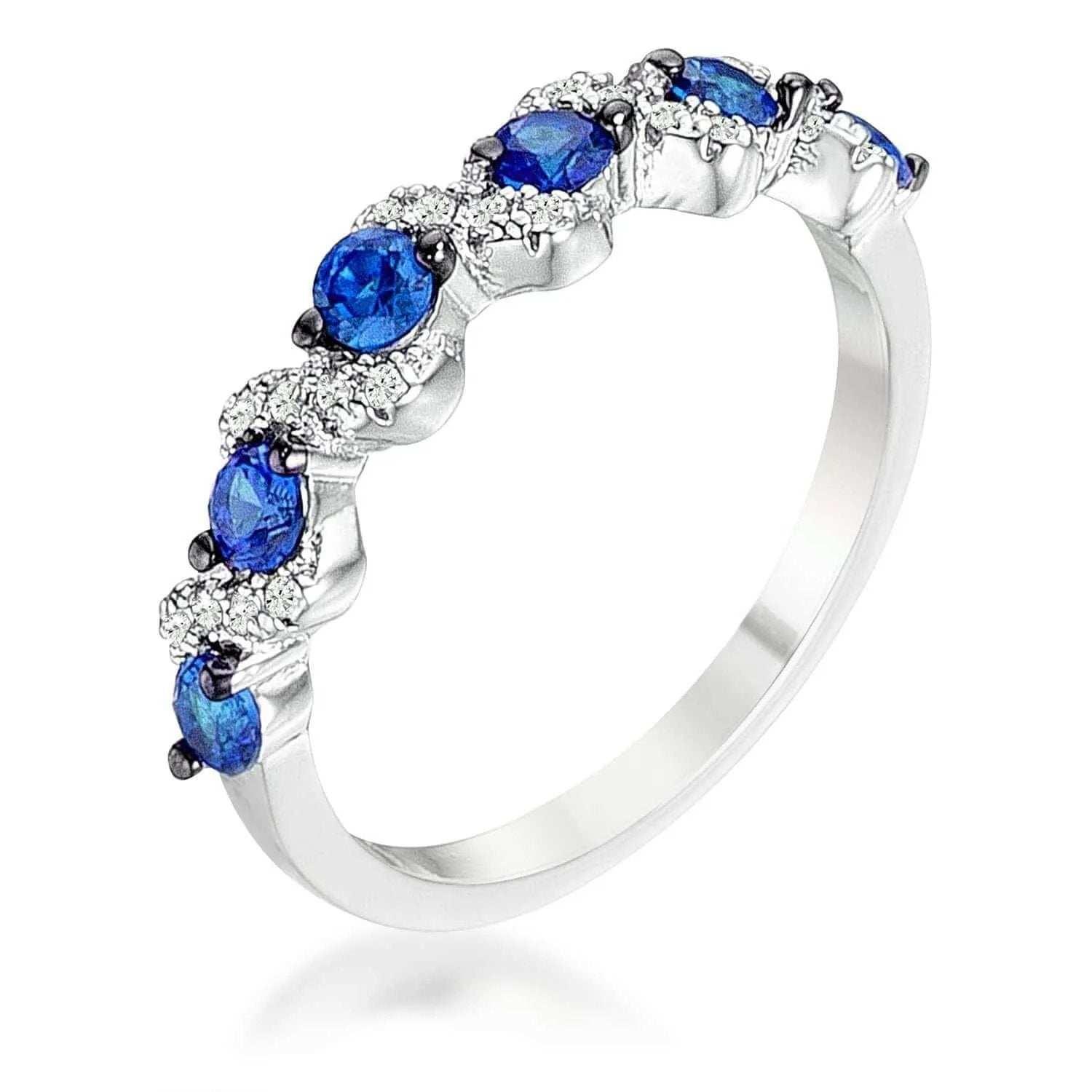 .18Ct Rhodium and Hematite Plated S Shape Sapphire Blue and Clear CZ Half Eternity Band - JGI - Flyclothing LLC