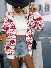 Drawstring Zip Up Hooded Teddy Outerwear - Trendsi