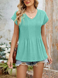 Casual V-Neck Pleated Front T-Shirt - Trendsi - Flyclothing LLC
