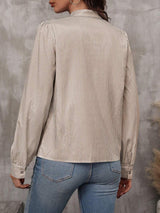 Striped Tie Neck Long Sleeve Blouse - Trendsi - Flyclothing LLC