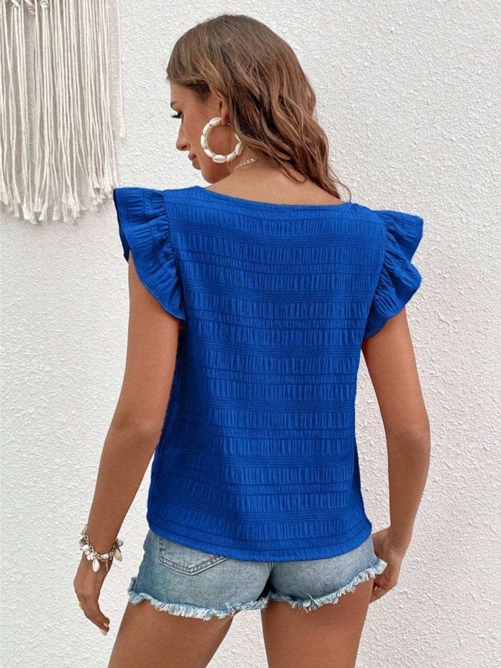 Ruffled Square Neck Cap Sleeve Blouse - Trendsi - Flyclothing LLC
