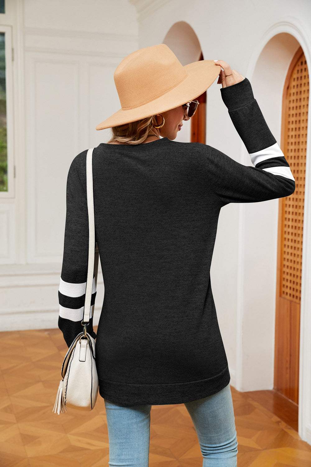 Round Neck Long Sleeve Top - Trendsi - Flyclothing LLC