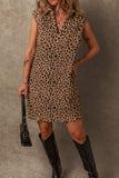 Leopard Johnny Collar Sleeveless Mini Dress - Trendsi