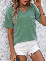V-Neck Dropped Shoulder T-Shirt - Trendsi - Flyclothing LLC