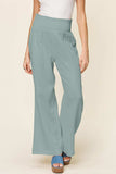 Double Take Full Size Texture Smocked Waist Wide Leg Pants - Trendsi - Flyclothing LLC