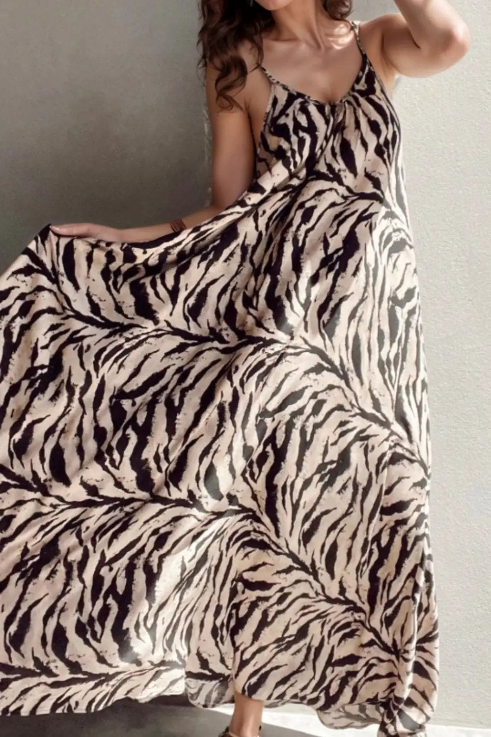 Abstract Print Tie Back Maxi Cami Dress - Trendsi