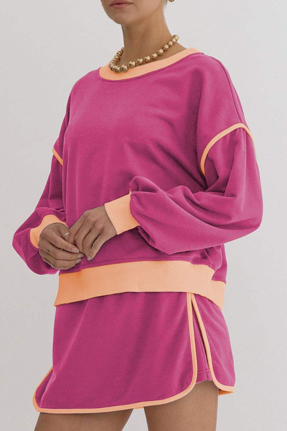 Contrast Trim Round Neck Top and Skort Set - Trendsi - Flyclothing LLC