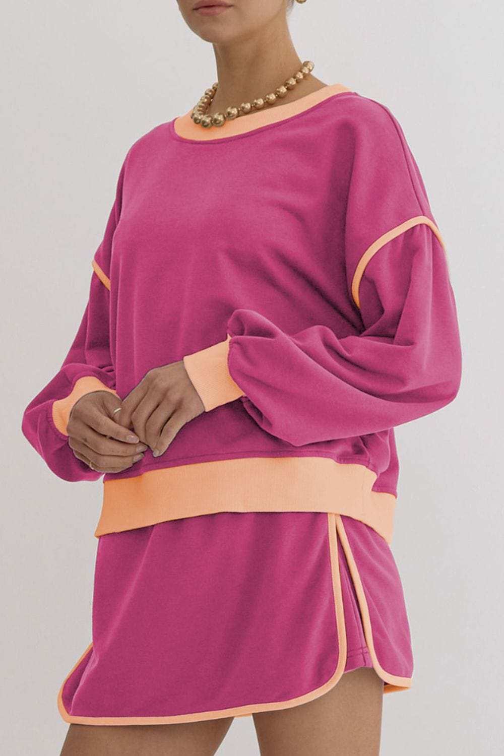 Contrast Trim Round Neck Top and Skort Set - Trendsi - Flyclothing LLC