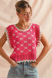 SO ME Bow Ribbon Pattern Sweater Top with Back Key Hole - Trendsi