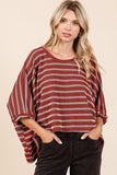 Mittoshop Texture Striped Print Round Neck Dolman Sleeve Top - Trendsi