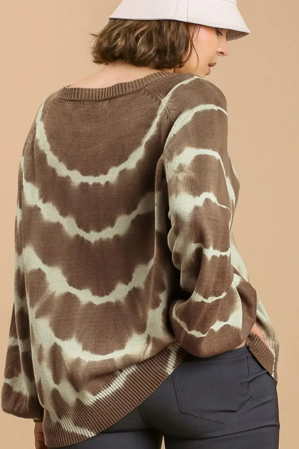 Umgee Full Size Ribbed Hem Tie Dye Round Neck Sweater Plus Size - Trendsi - Flyclothing LLC