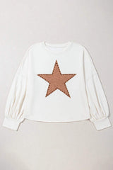 Plus Size Studded Star Round Neck Long Sleeve Blouse - Trendsi - Flyclothing LLC