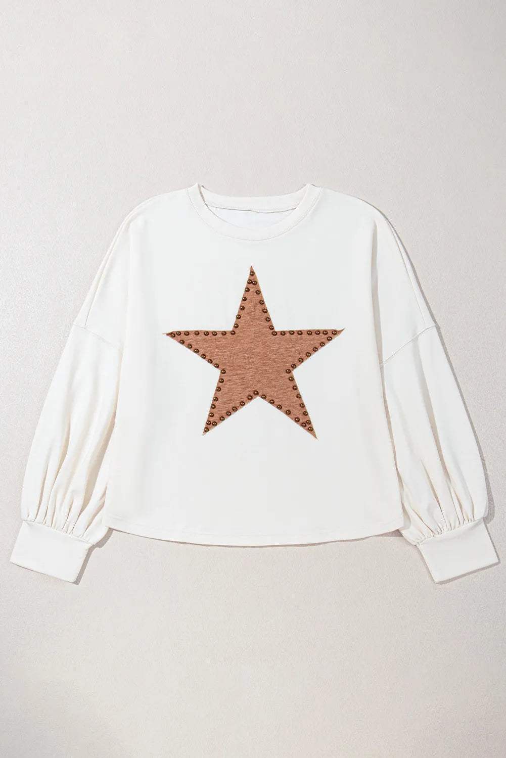 Plus Size Studded Star Round Neck Long Sleeve Blouse - Trendsi - Flyclothing LLC