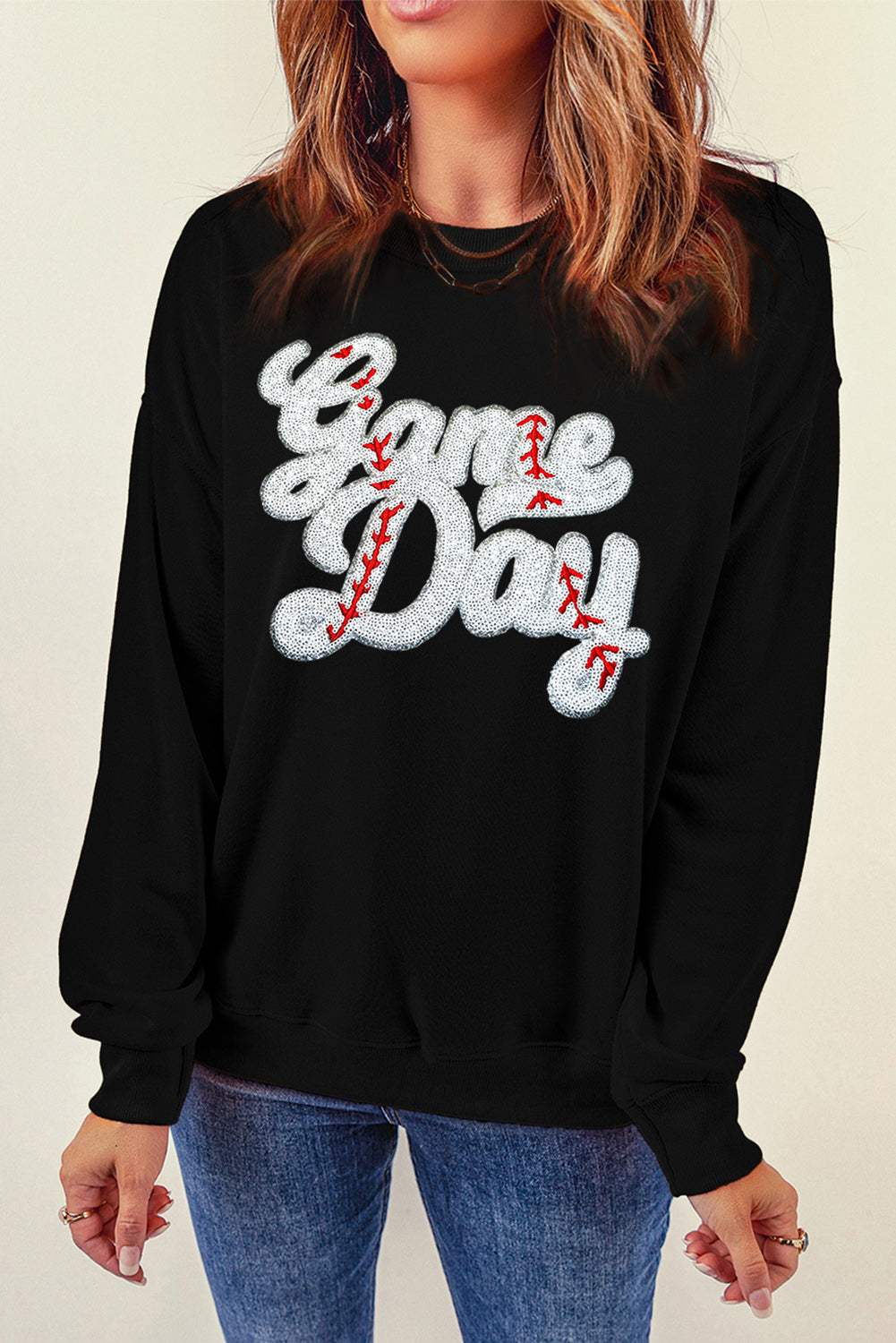Letter Graphic Round Neck Long Sleeve Sweatshirt - Trendsi - Flyclothing LLC