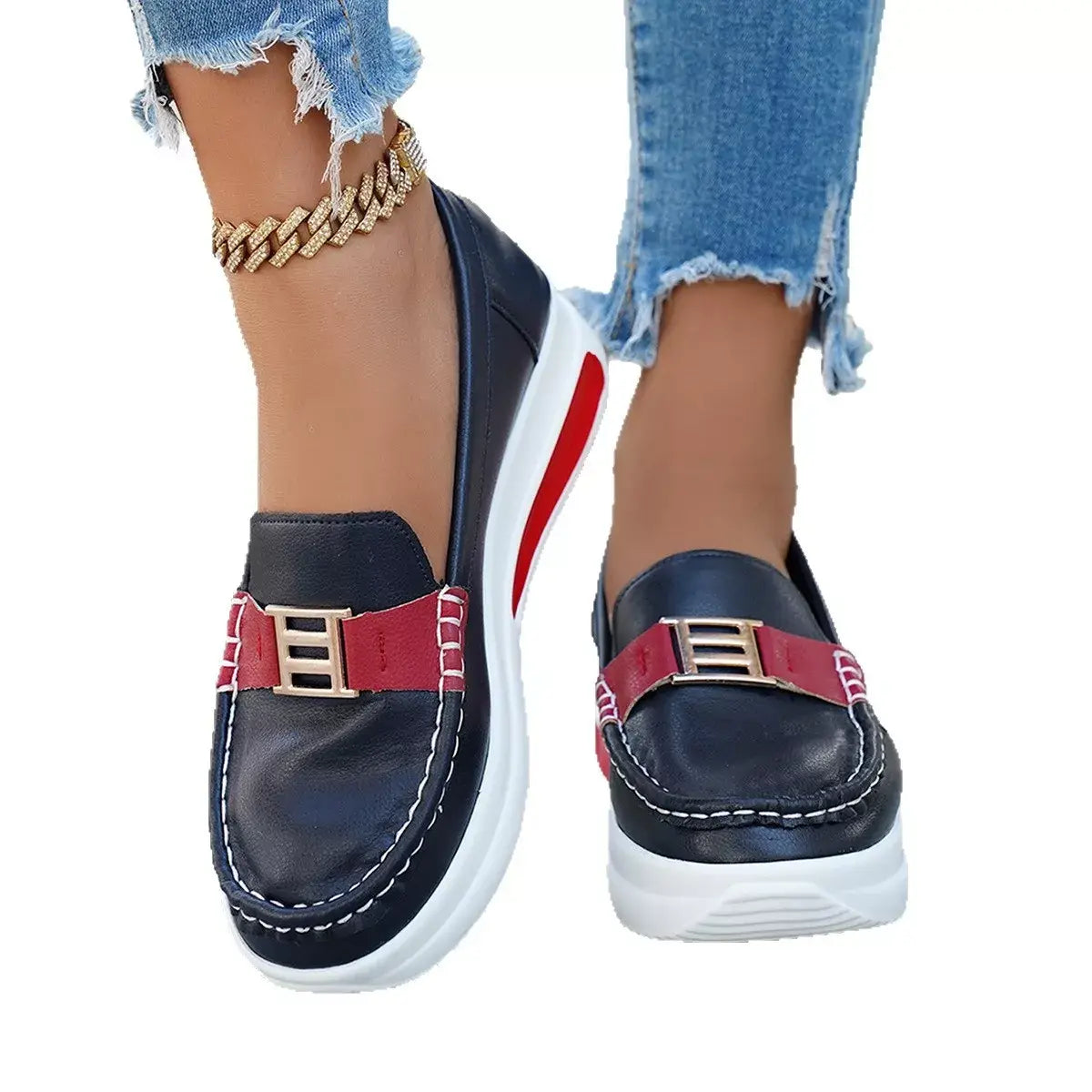 Metal Buckle Round Toe Slip-Ons - Trendsi - Flyclothing LLC