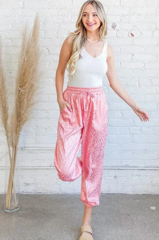 And The Why Satin Leopard Print Joggers - Trendsi - Flyclothing LLC