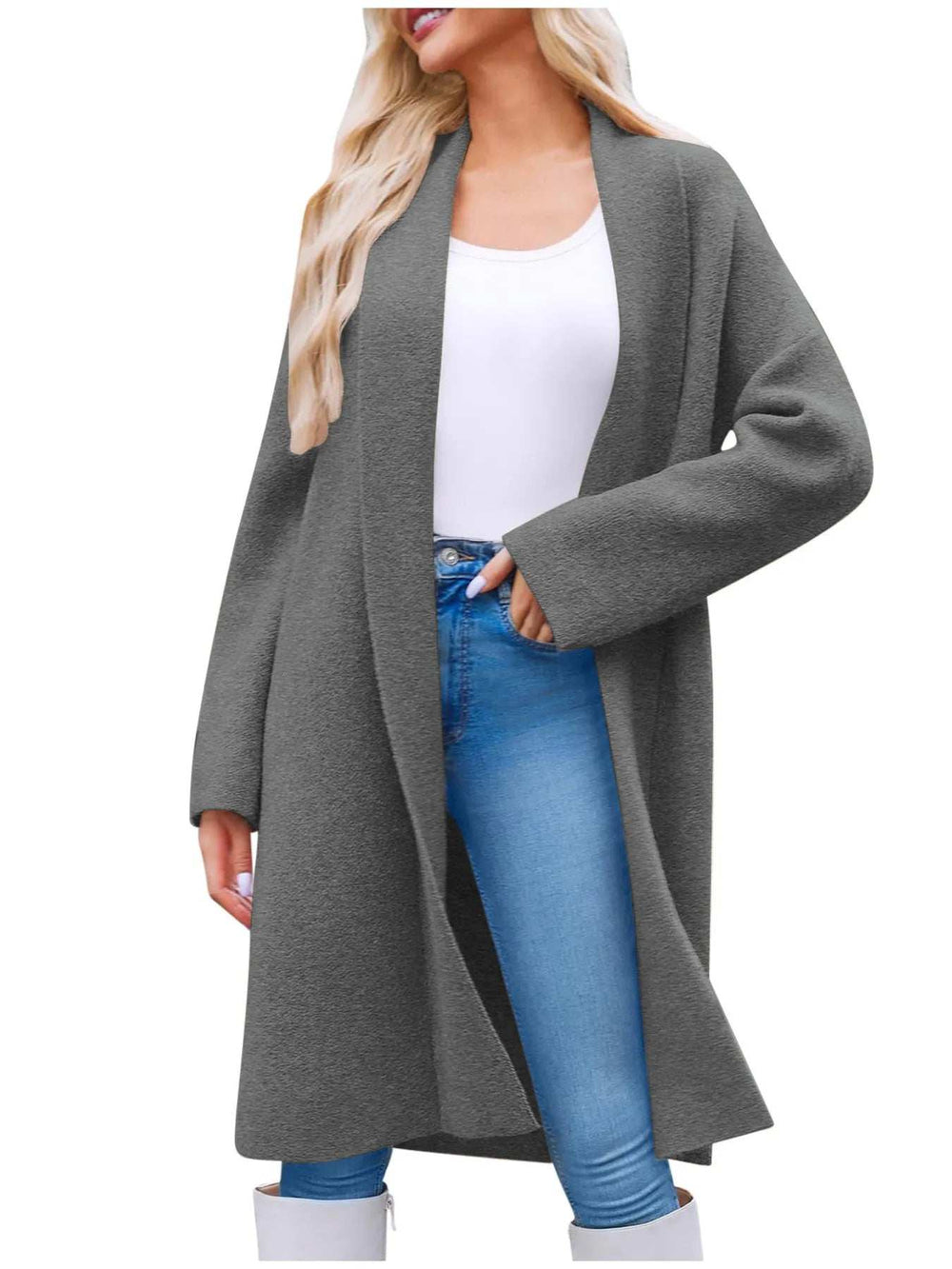 Open Front Longline Coat - Trendsi - Flyclothing LLC